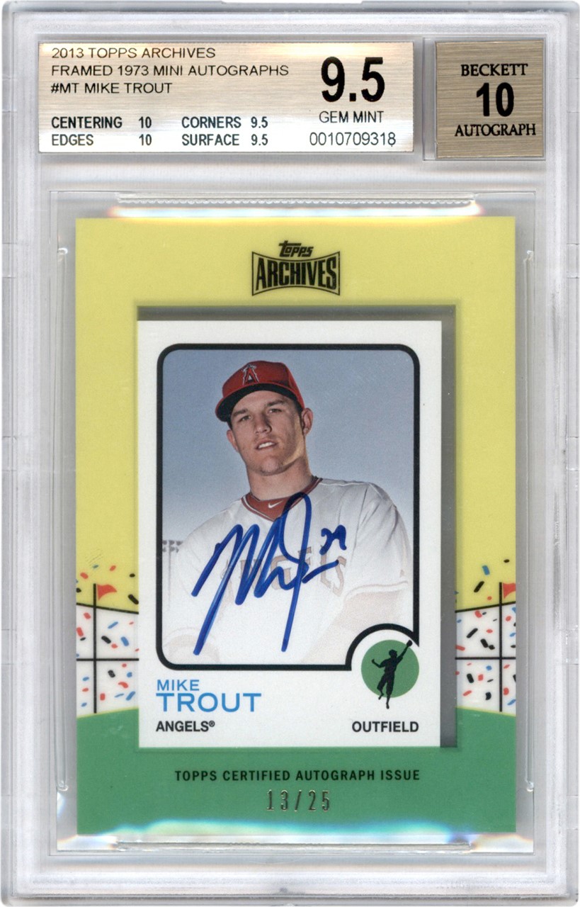Modern Sports Cards - 2013 Topps Archives Framed 1973 Mini #MT Mike Trout Autograph 13/25 BGS GEM MINT 9.5 - Auto 10
