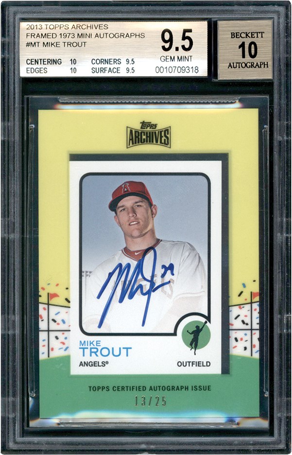 Modern Sports Cards - 2013 Topps Archives Framed 1973 Mini #MT Mike Trout Autograph 13/25 BGS GEM MINT 9.5 - Auto 10