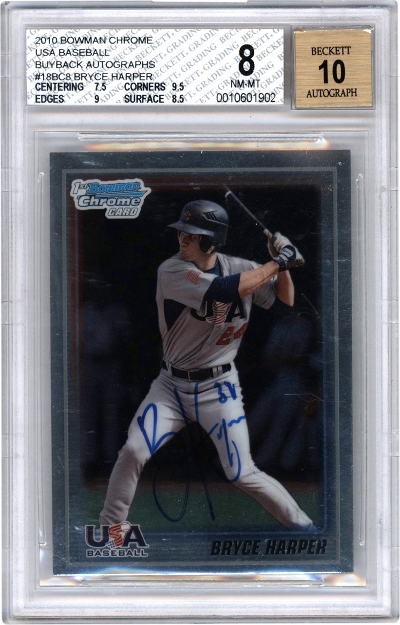 2010 Bowman Chrome USA Baseball Buyback Autographs Bryce Harper Rookie Autograph BGS NM-MT 8 - Auto 10