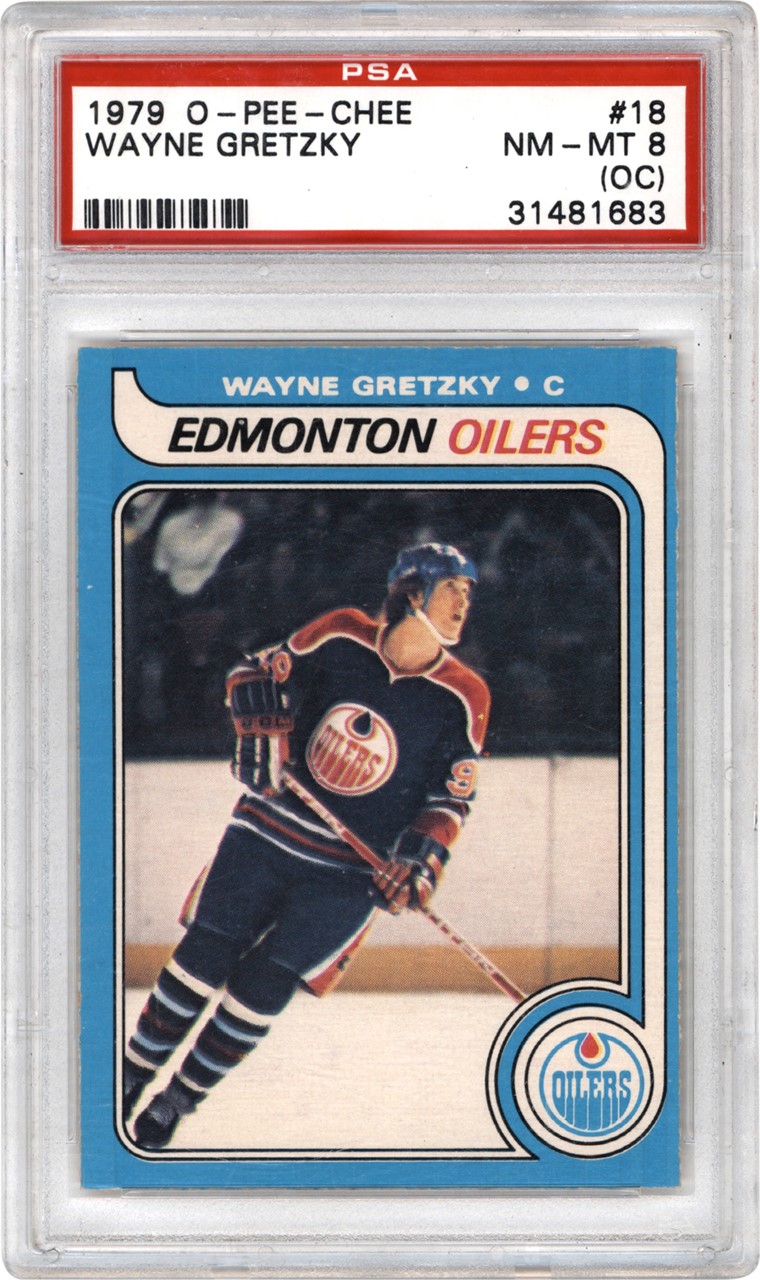Hockey Cards - 1979 O-Pee-Chee #18 Wayne Gretzky Rookie PSA NM-MT 8 (OC)