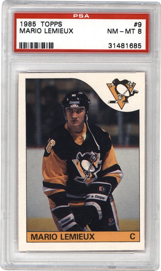 Hockey Cards - 1985 O-Pee-Chee #9 Mario Lemieux Rookie PSA NM-MT 8
