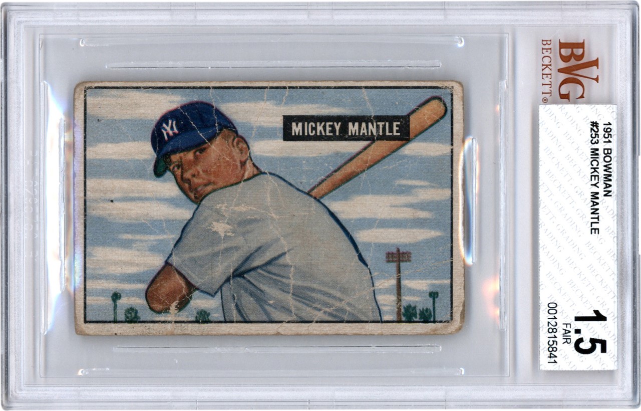 Baseball and Trading Cards - 1951 Bowman #253 Mickey Mantle Rookie BVG 1.5