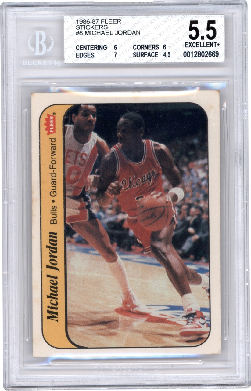 Basketball Cards - 1986 Fleer Stickers #8 Michael Jordan Rookie BGS EX+ 5.5