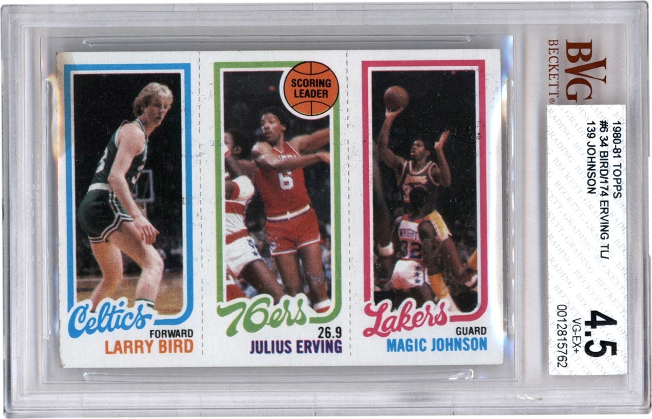 Basketball Cards - 1980 Topps Scoring Leaders Larry Bird, Julius Erving, Magic Johnson Rookie BVG VG-EX+ 4.5
