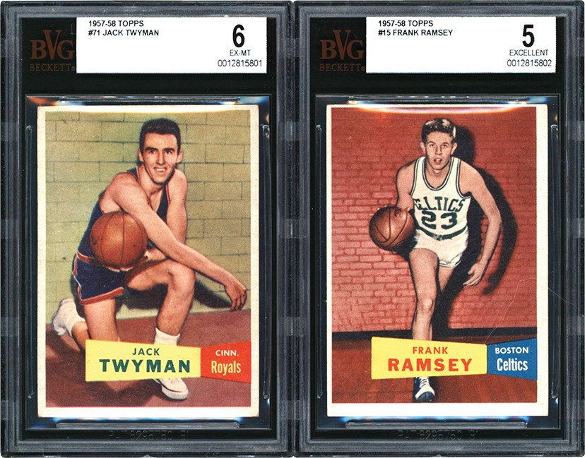 Basketball Cards - 1957 Topps #71 Jack Twyman BVG 6 and #15 Frank Ramsey BVG 5