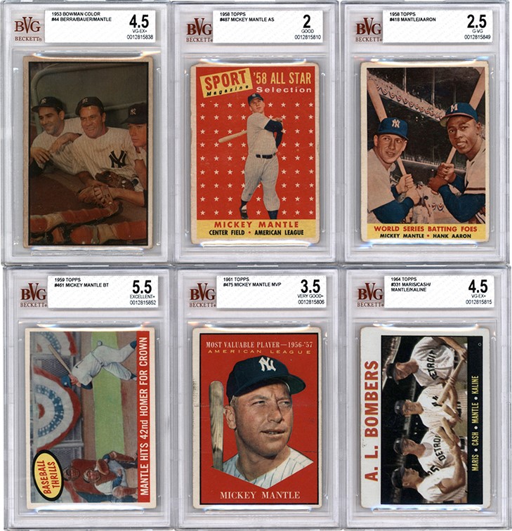 1953-64 Topps & Bowman Mickey Mantle BVG Graded Collection (6)