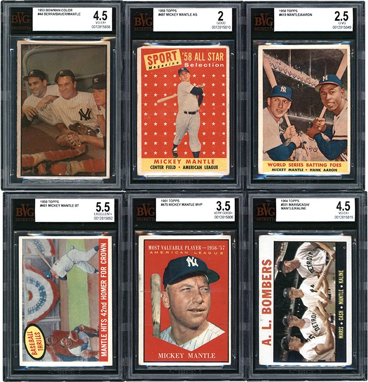 - 1953-64 Topps & Bowman Mickey Mantle BVG Graded Collection (6)