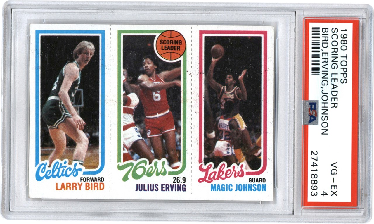Basketball Cards - 1980 Topps Scoring Leaders Larry Bird, Julius Erving, Magic Johnson Rookie PSA VG-EX 4