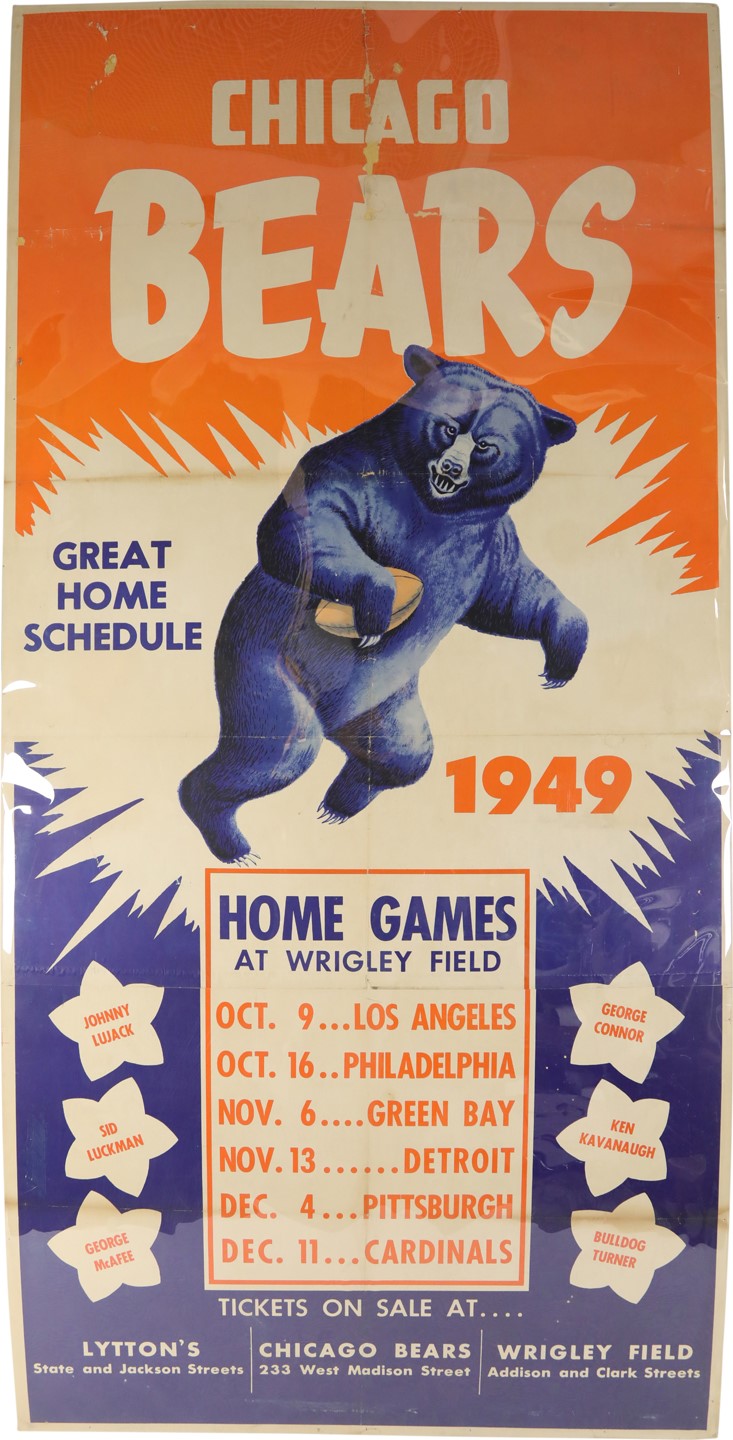 - Huge 1949 Chicago Bears Advertising Poster