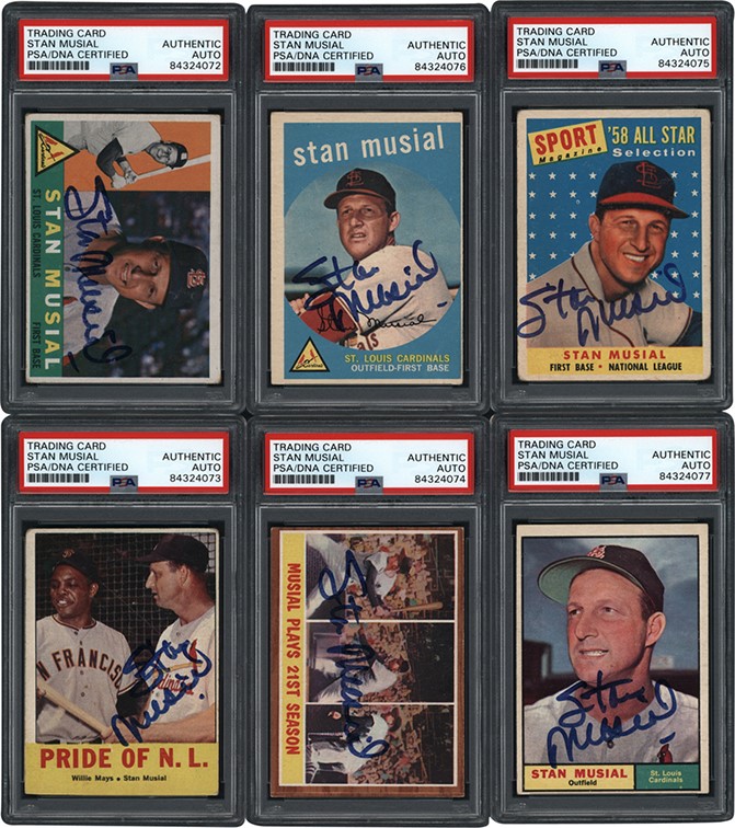 - 1958-63 Topps Stan Musial PSA Graded Signed Collection (6)