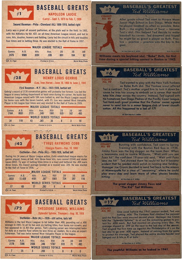 Baseball and Trading Cards - 1959-1960 Fleer Ted Williams & Baseball Greats Partial Set Collection with Major HOFers (162)