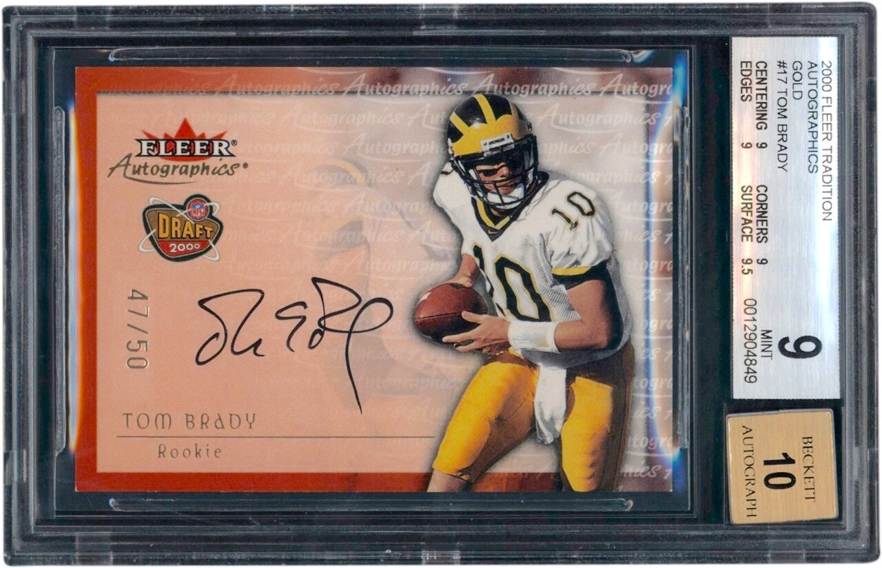 Modern Sports Cards - 2000 Fleer Tradition Autographics Gold #17 Tom Brady Rookie Autograph 47/50 BGS MINT 9 - Auto 10 (Pop 1 of 3!)