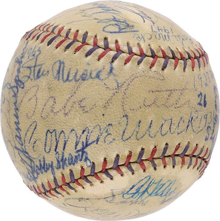 - One-of-a-Kind Hall of Famers and Legends Signed Baseball with Babe Ruth & Lou Gehrig