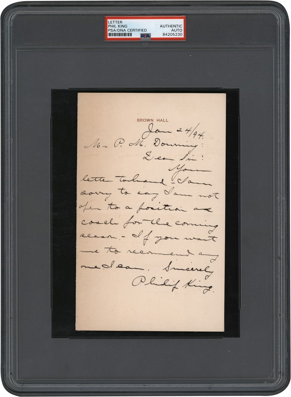 - 1894 Phillip King Signed Handwritten Letter (PSA)