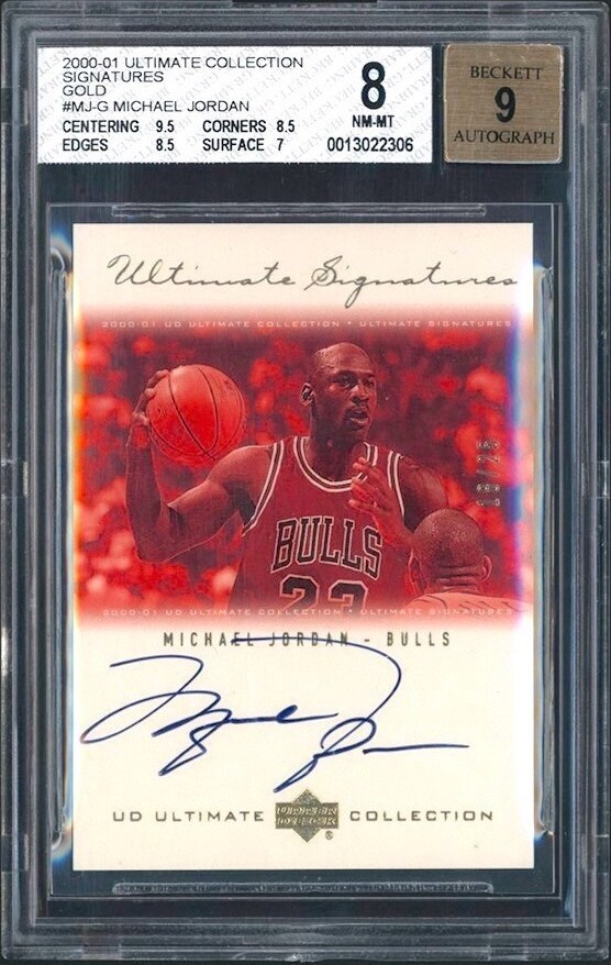 - 2000-01 Ultimate Collection Ultimate Signatures Gold #MJ-G Michael Jordan Autograph 18/25 BGS NM-MT 8 Auto 9