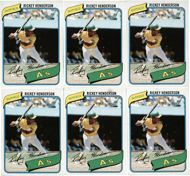 Baseball and Trading Cards - 1980 Topps #482 Rickey Henderson Rookie Lot (6)