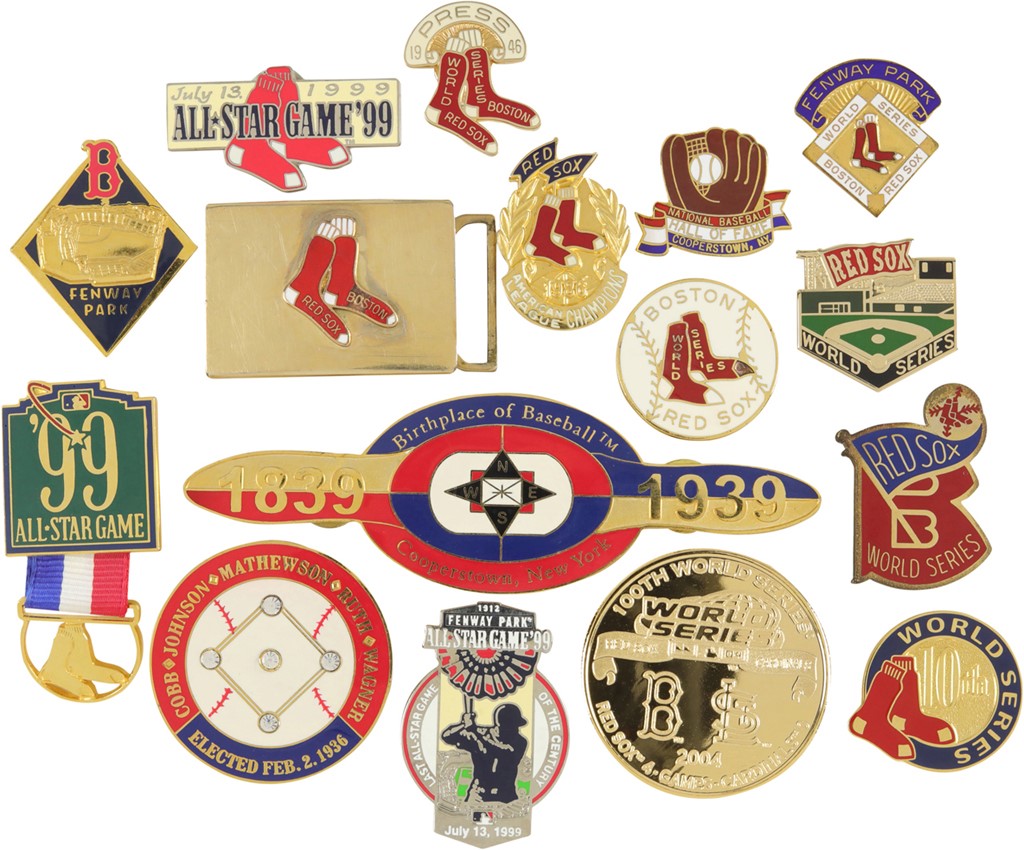 - 1946-Present Boston Red Sox Pin Collection with World Series Press Pins (16)