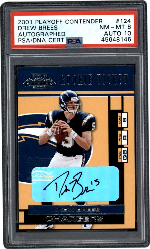 2001 Playoff Contender Rookie Ticket #124 Drew Brees Autograph PSA NM-MT 8 - Auto 10