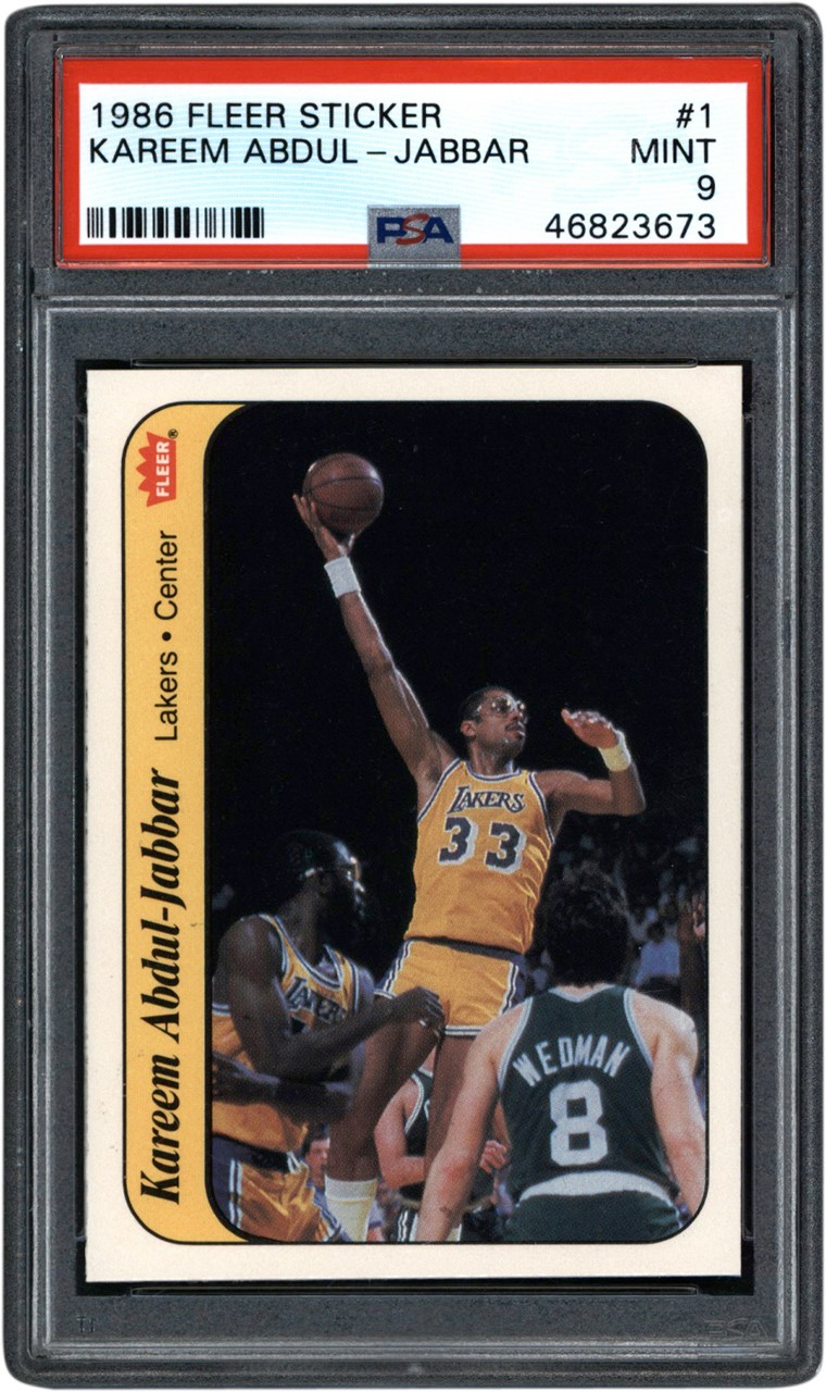 Modern Sports Cards - 1986-1987 Fleer Basketball Sticker #1 Kareem Abdul-Jabbar PSA MINT 9