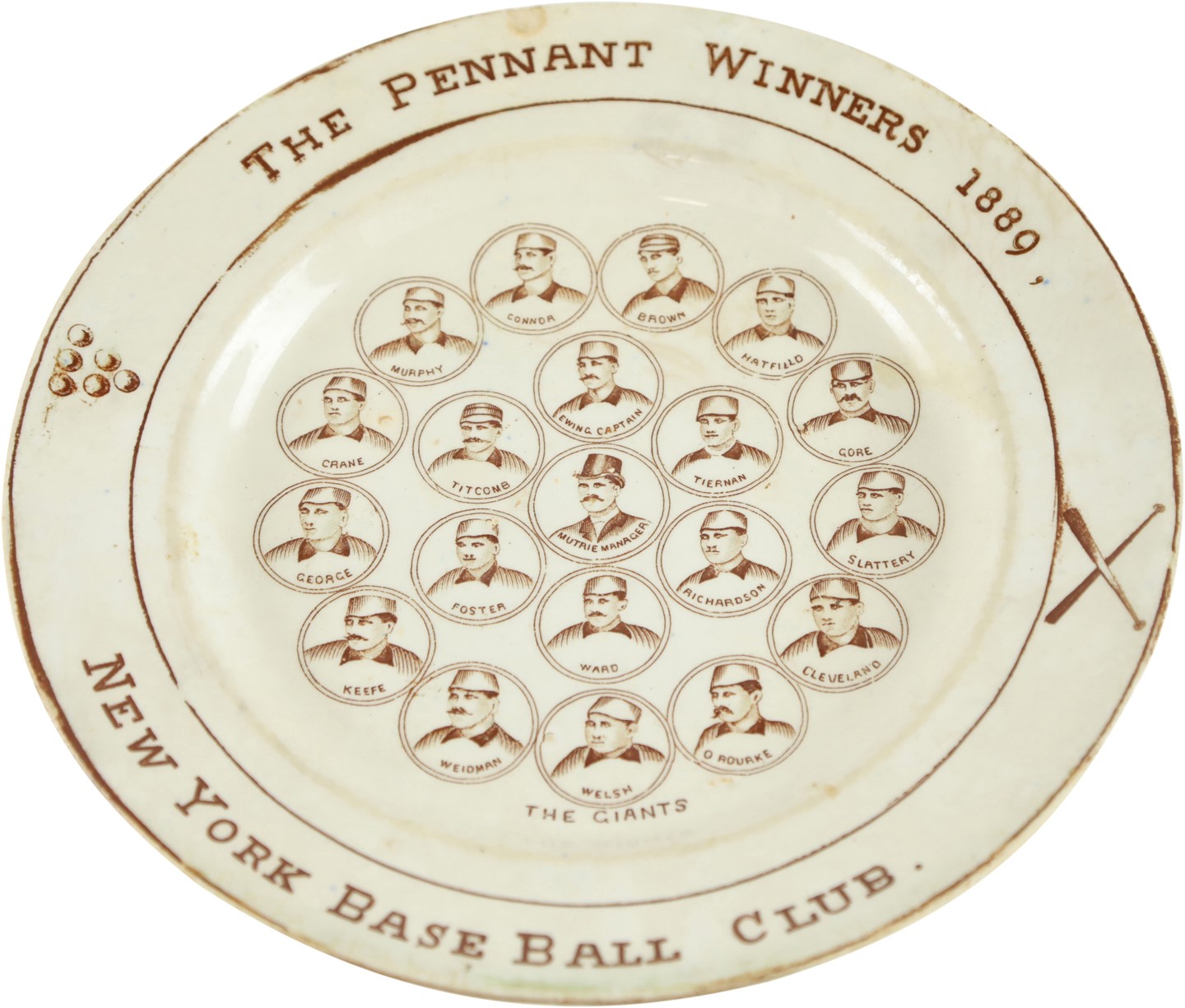 Baseball Memorabilia - 1889 New York Baseball Club Pennant Winners Plate