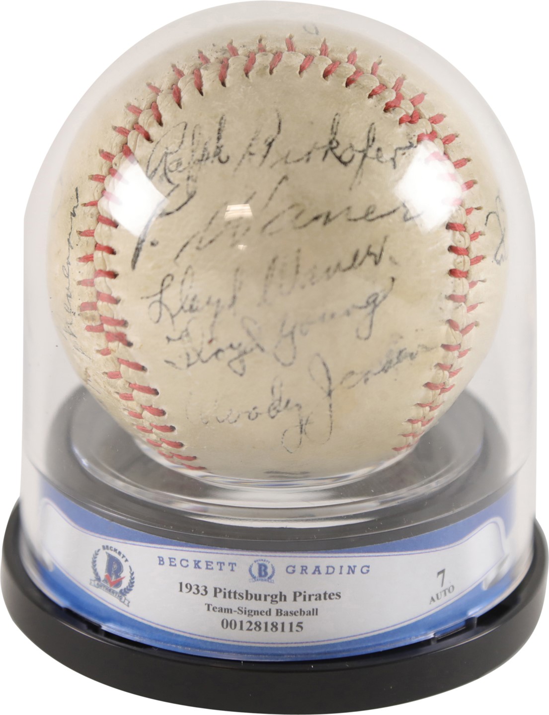 - 1933 Pittsburgh Pirates Team-Signed Baseball with Honus Wagner (Beckett Graded NM 7 Autos)