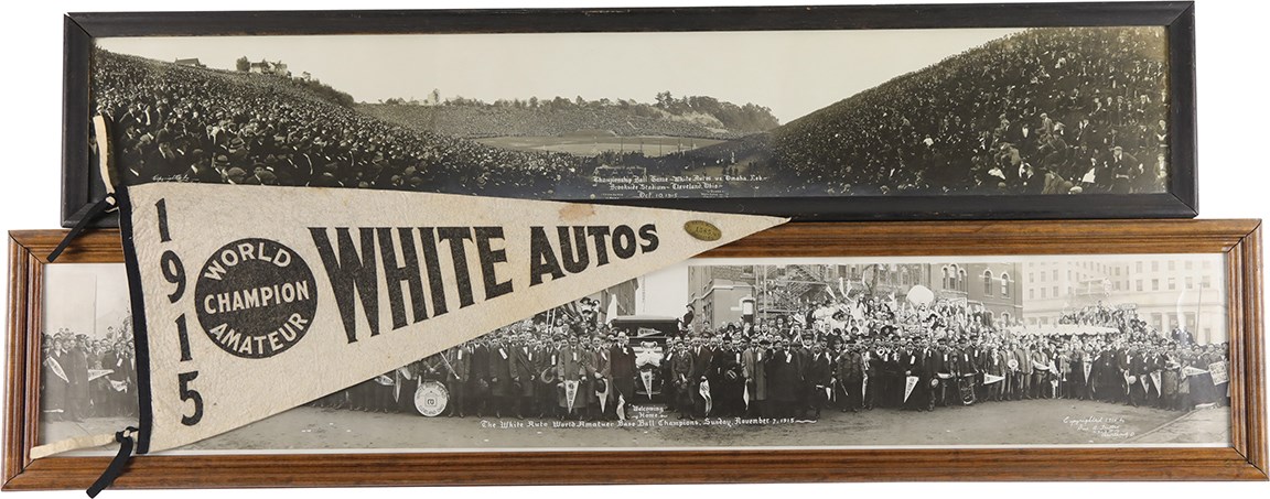 Baseball Memorabilia - 1915 White Autos vs. Omaha Panoramas and Pennant - Crowd of 115,000 Fans!