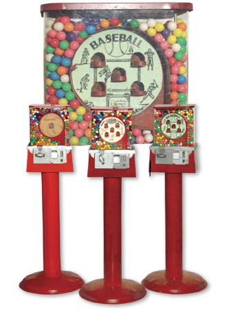 Three Piece Baseball, Basketball, & Football Gumball Machine Set