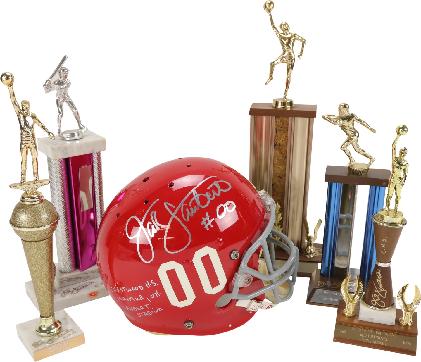- Jack Lambert Crestwood High School Sports Trophies and Helmet (6)