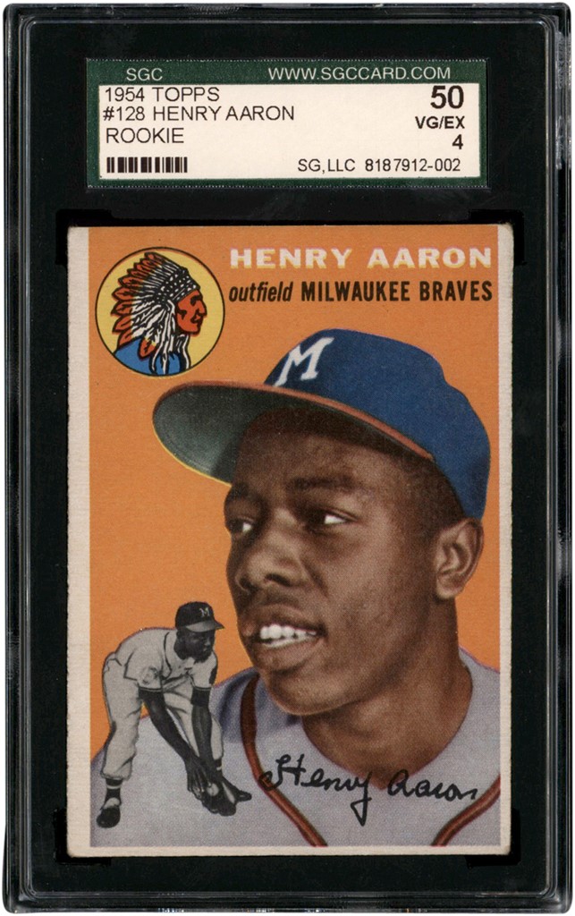 Baseball and Trading Cards - 1954 Topps #128 Hank Aaron Rookie SGC VG-EX 4