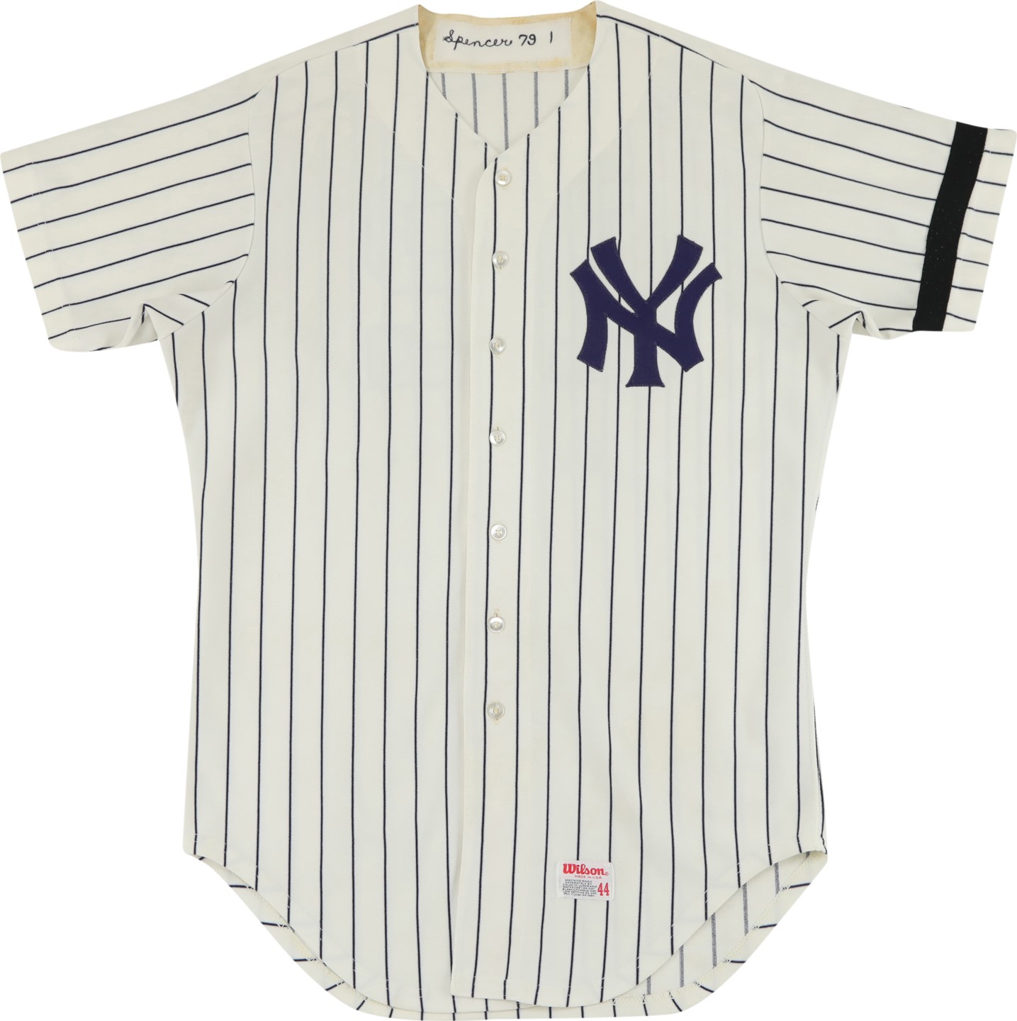 - 1979 Jim Spencer New York Yankees Game Worn Jersey w/Thurman Munson Armband (Spencer LOA)