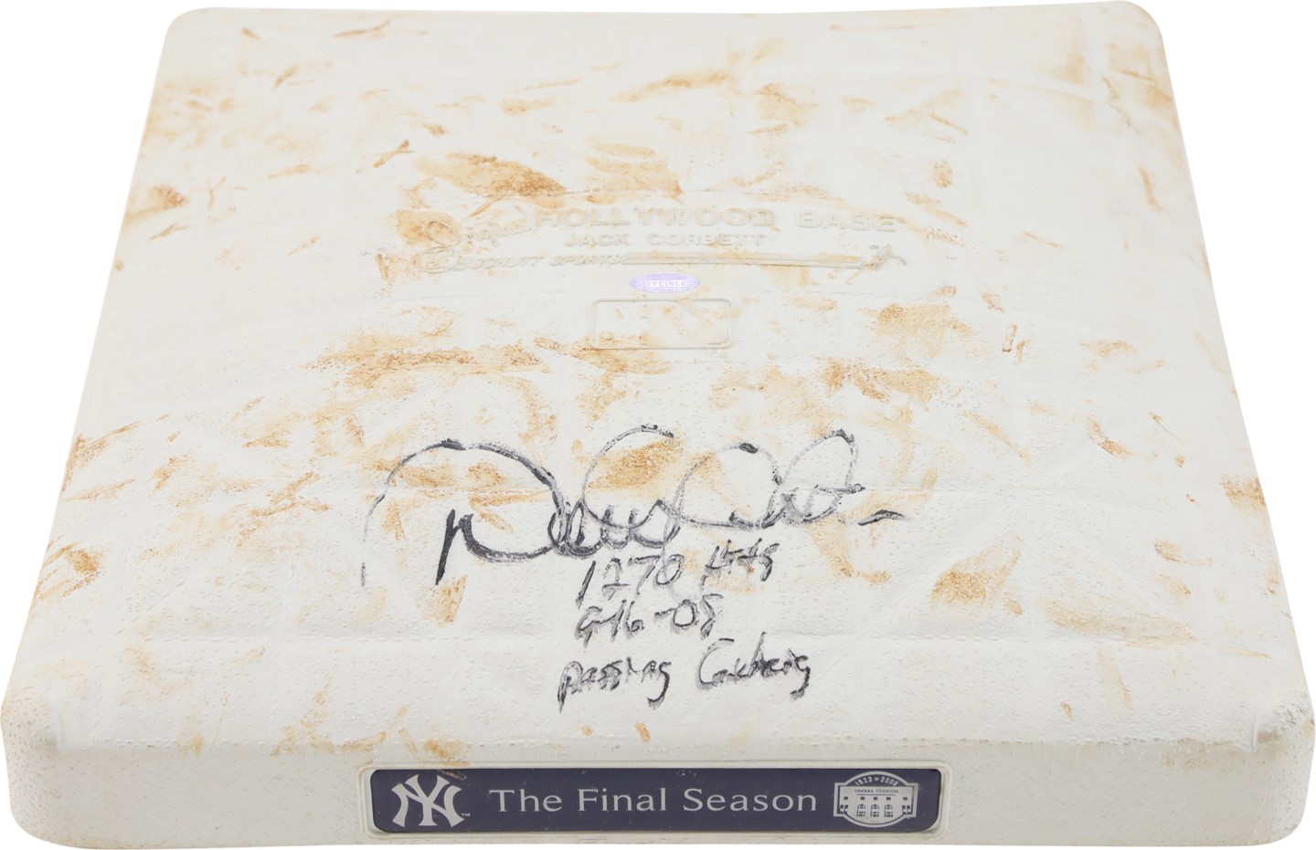 - 9/16/08 Derek Jeter Signed Game Used Base from Record Breaking Game - Jeter Passes Lou Gehrig on Yankee Stadium Hit List (Steiner LOA & MLB Holo)