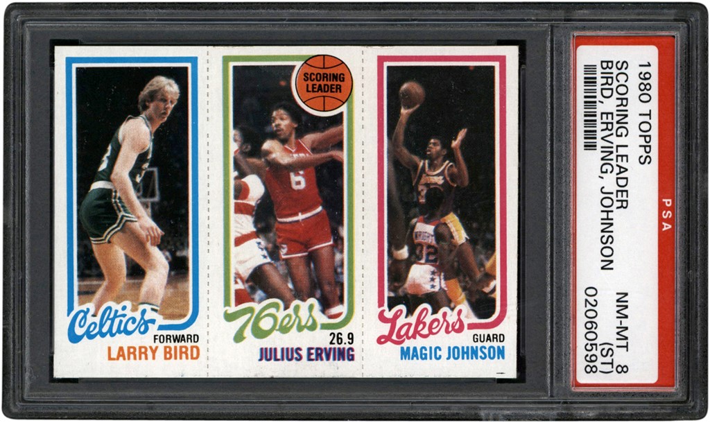 Basketball Cards - 1980-1981 Topps Basketball Larry Bird, Julius Erving, Magic Johnson Rookie PSA NM-MT 8 (ST)