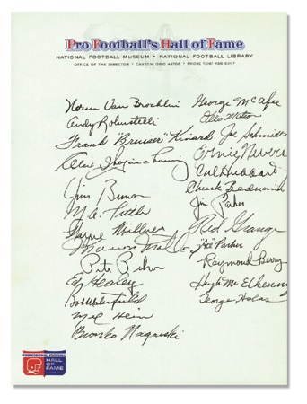 Late 1960’s Pro Football Hall of Fame Signed Letterhead