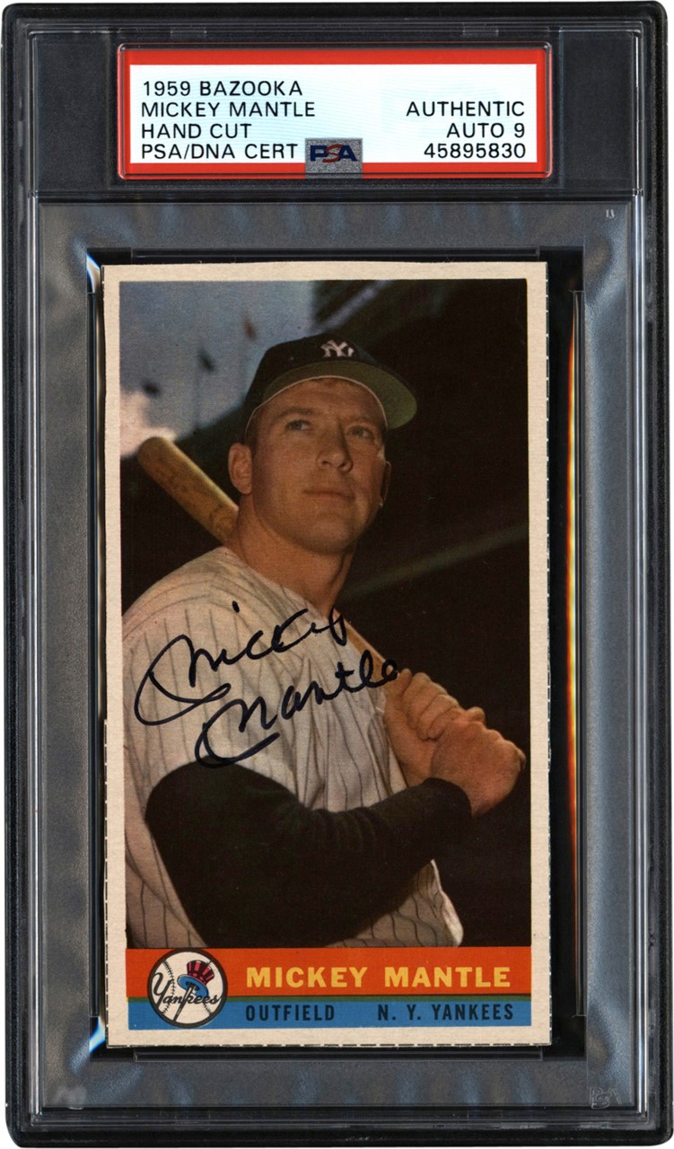 - 1959 Bazooka Hand Cut Mickey Mantle Signed Card PSA Auth - Auto 9 (Pop 1 of 3 Finest Known!)