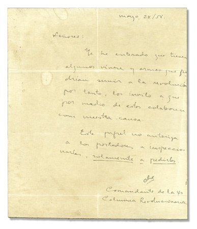 Cuban Non-sports - 1958 Che Guevara Handwritten Letter