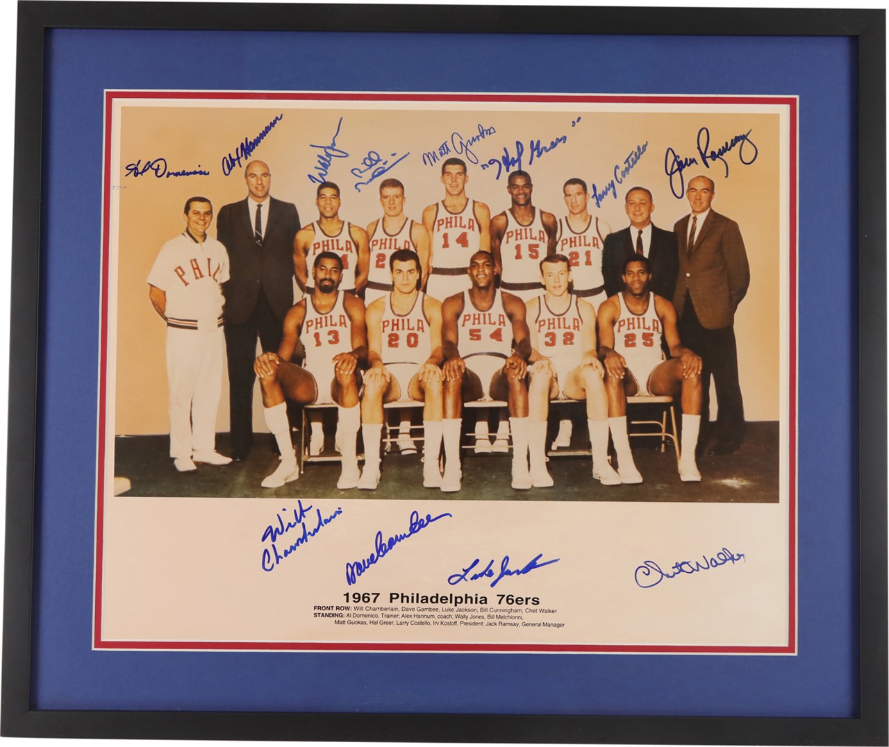 - Beautiful 1967 Philadelphia 76ers Team Signed Oversize Photo with Wilt Chamberlain (PSA)