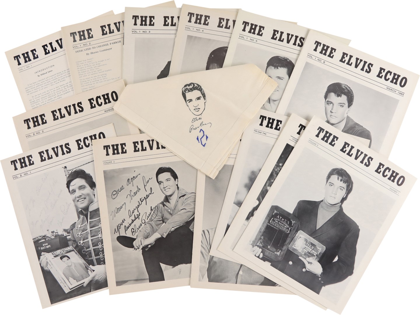 - Elvis Presley Collection with Handkerchief and Elvis Echo Magazines - From Elvis' Fan Club President (85+)