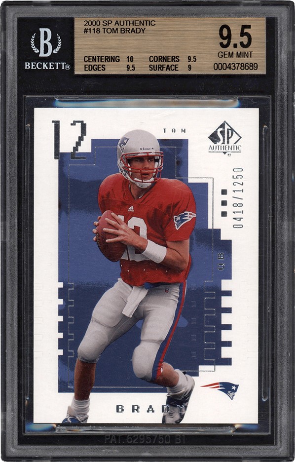 The G.O.A.T Collection - 2000 SP Authentic #118 Tom Brady Rookie 418/1250 BGS GEM MINT 9.5
