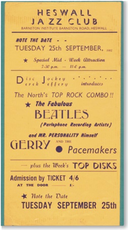 Beatles Tickets - 1962 Beatles Handbill