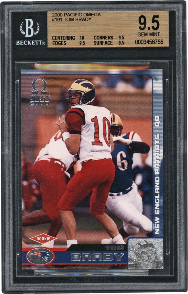 The G.O.A.T Collection - 2000 Pacific Omega #191 Tom Brady Rookie 203/500 BGS GEM MINT 9.5 (True Gem+)
