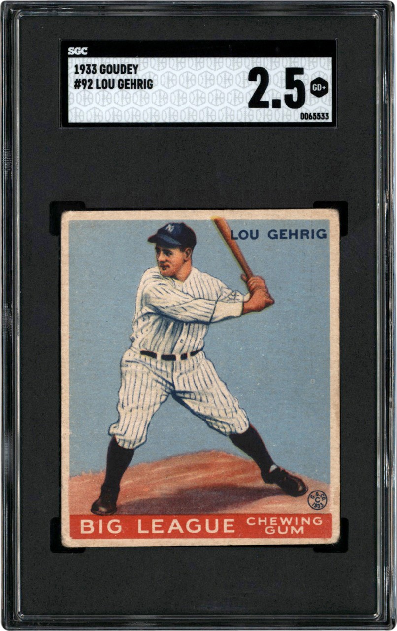- 1933 Goudey #92 Lou Gehrig Card SGC GD+ 2.5