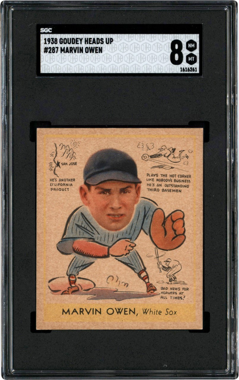 - 1938 Goudey Heads Up #287 Marvin Owen Card SGC NM-MT 8 (Pop 1 of 1 Highest Graded!)