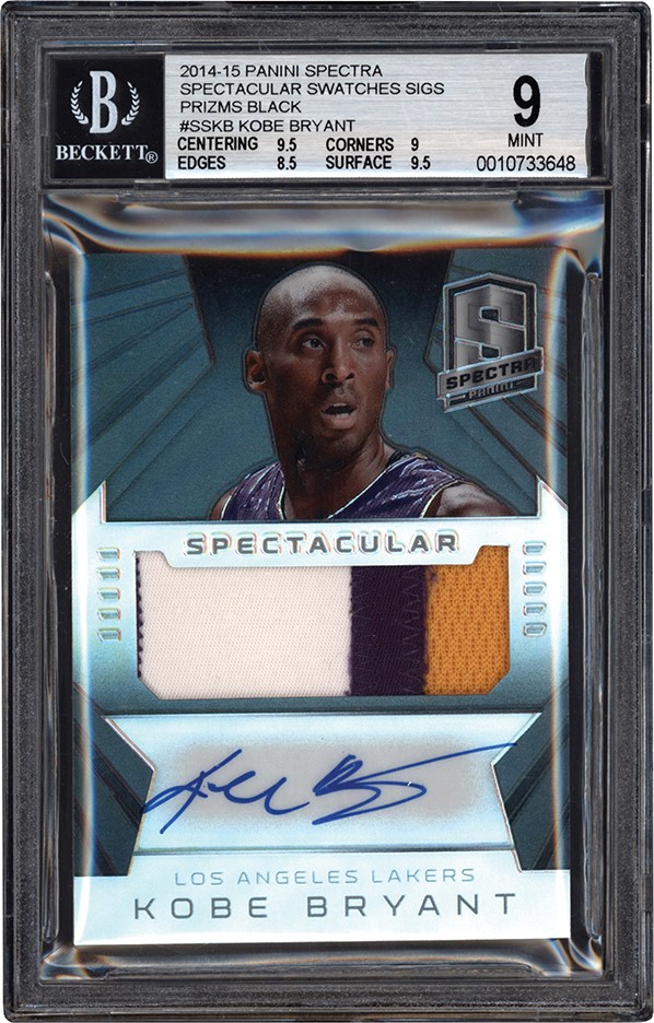 Modern Sports Cards - 2014-15 Panini Spectra Spectacular Swatches Sigs Prizms Black #SSKB Kobe Bryant "1/1" Game Worn Patch Auto BGS MINT 9 - Auto 10