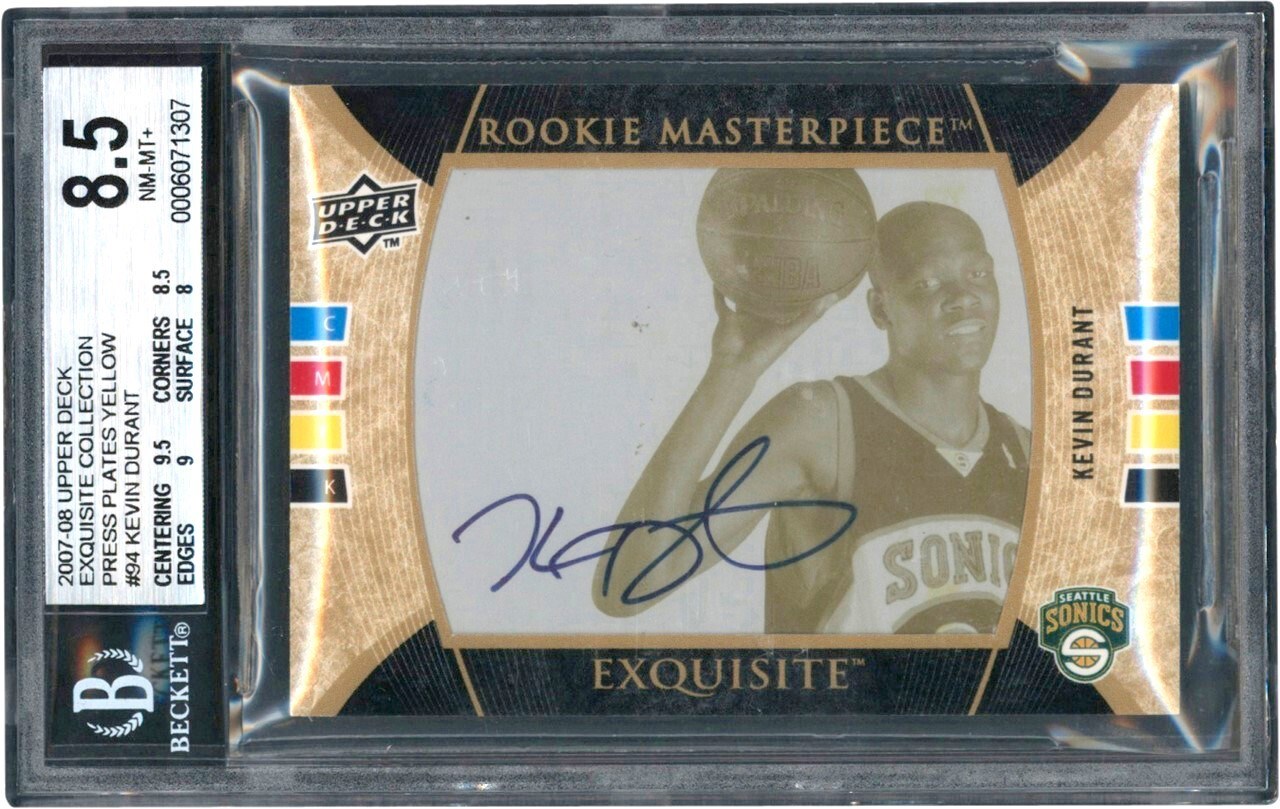 Modern Sports Cards - 2007-08 Exquisite Collection Press Plate Yellow #94 Kevin Durant Rookie Autograph - RPA Image! BGS NM-MT+ 8.5 - Auto 10