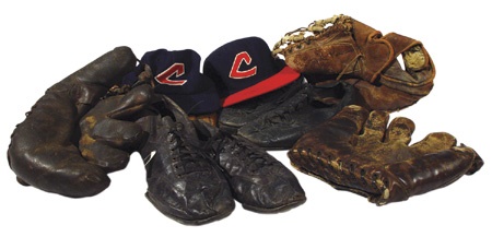 Cleveland Indians Game Worn Spikes, Gloves, & Caps Collection (10)