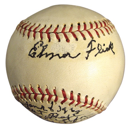 Single Signed Baseballs - 1968 Elmer Flick Single Signed Baseball
