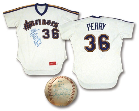 Baseball Jerseys - Gaylord Perry Game Worn 300th Win Jersey and Last Pitched Baseball