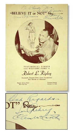 Lou Gehrig Signed Ripley’s Testimonial Dinner Program