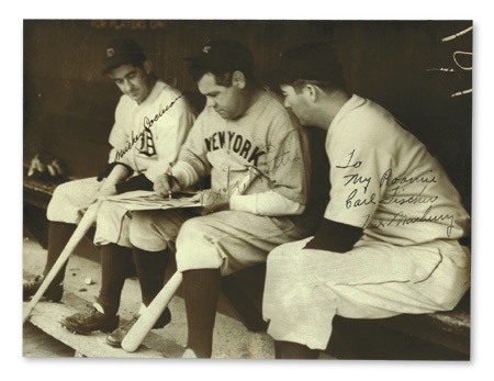 Babe Ruth, Mickey Cochrane, & Firpo Marberry Signed Photo