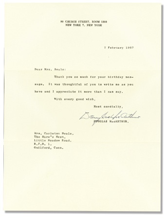 Douglas MacArthur Signed Letter